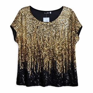 Pretty Guide Gold Black Sequin Ombre Top Mardi Gras NYE Glam